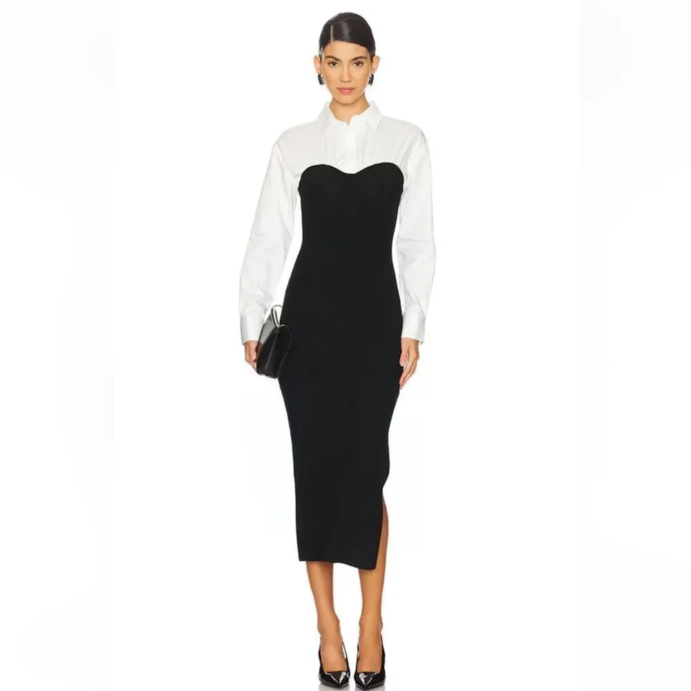 Astr The Label Allyn Dress Black & White
 Long Sleeve knit poplin Revolve XL - Picture 2 of 10